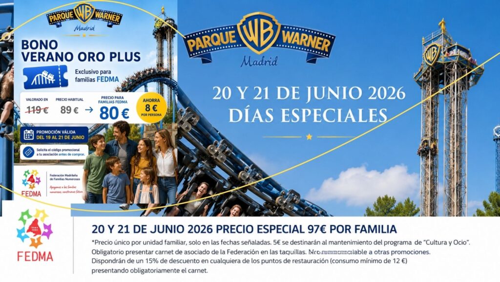 ocio en familia warner verano 2026 bono parques oro